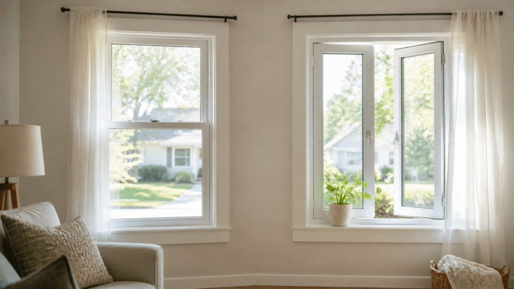 Double-hung and casement windows in a bright Ohio living room