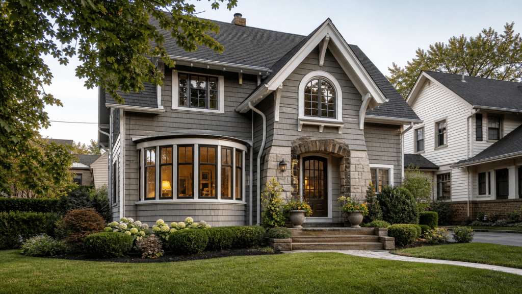 Bay window and arched accent window on a craftsman-style Ohio home